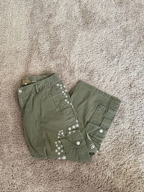 Johnny Was Olive Green Kids Cargo Shorts with White Star Print